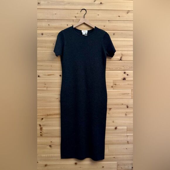 Vintage Talbots Size Medium Petite Charcoal Gray Wool Maxi Dress - Picture 1 of 11